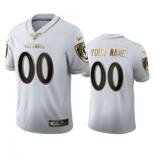 Custom Ravens White 100th Season Golden Edition Jersey