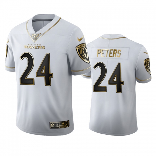 Marcus Peters Ravens White 100th Season Golden Edition Jersey