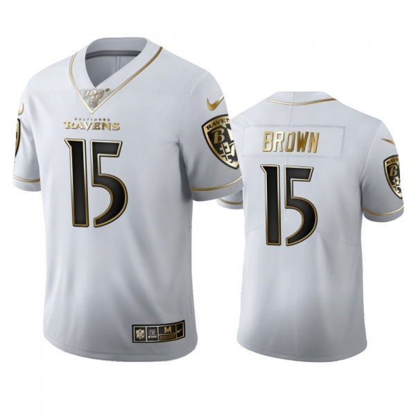 Marquise Brown Ravens White 100th Season Golden Edition Jersey