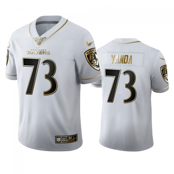 Marshal Yanda Ravens White 100th Season Golden Edition Jersey