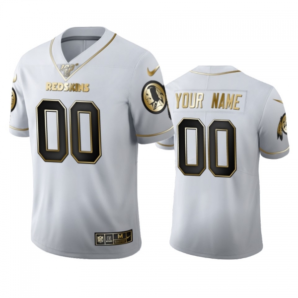 Custom Redskins White 100th Season Golden Edition Jersey