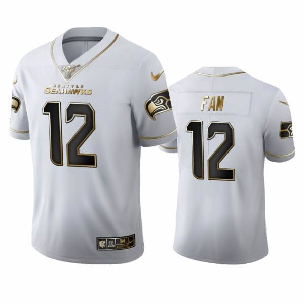 12th Fan Seahawks White 100th Season Golden Edition Jersey