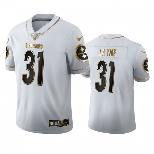 Justin Layne Steelers White 100th Season Golden Edition Jersey