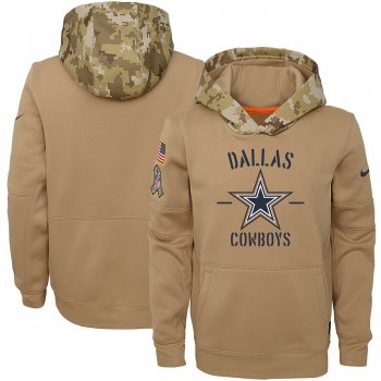 Youth Nike Khaki Dallas Cowboys 2019 Salute to Service Therma Pullover Hoodie