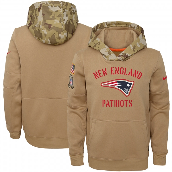 Youth Nike Khaki New England Patriots 2019 Salute to Service Therma Pullover Hoodie