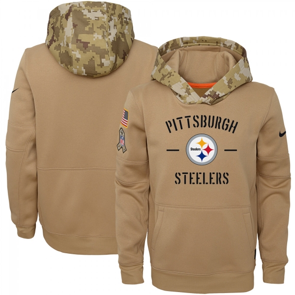 Youth Nike Khaki Pittsburgh Steelers 2019 Salute to Service Therma Pullover Hoodie