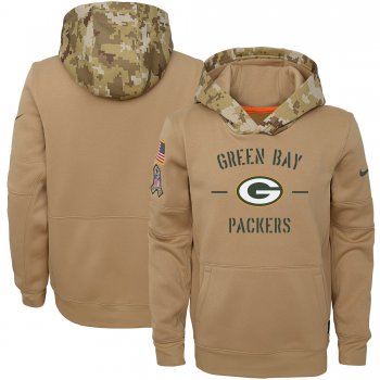 Youth Nike Khaki Green Bay Packers 2019 Salute to Service Therma Pullover Hoodie