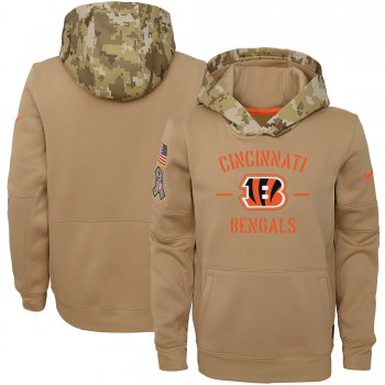 Youth Nike Khaki Cincinnati Bengals 2019 Salute to Service Therma Pullover Hoodie