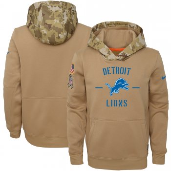 Youth Nike Khaki Detroit Lions 2019 Salute to Service Therma Pullover Hoodie