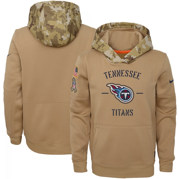 Youth Nike Khaki Tennessee Titans 2019 Salute to Service Therma Pullover Hoodie