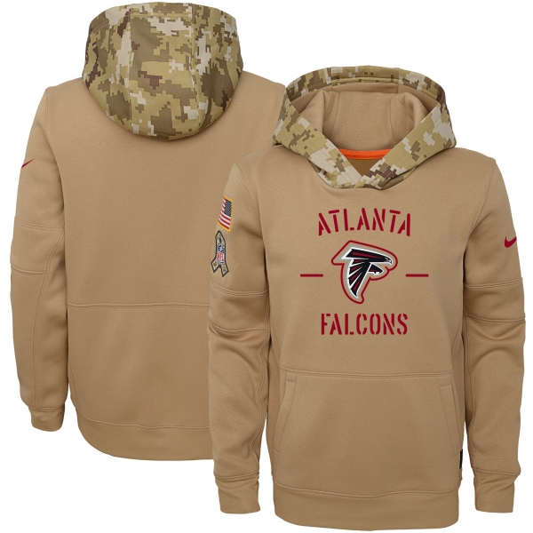 Youth Nike Khaki Atlanta Falcons 2019 Salute to Service Therma Pullover Hoodie