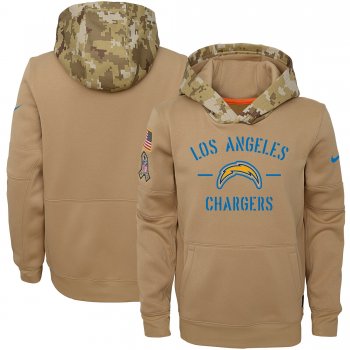 Youth Nike Khaki Los Angeles Chargers 2019 Salute to Service Therma Pullover Hoodie