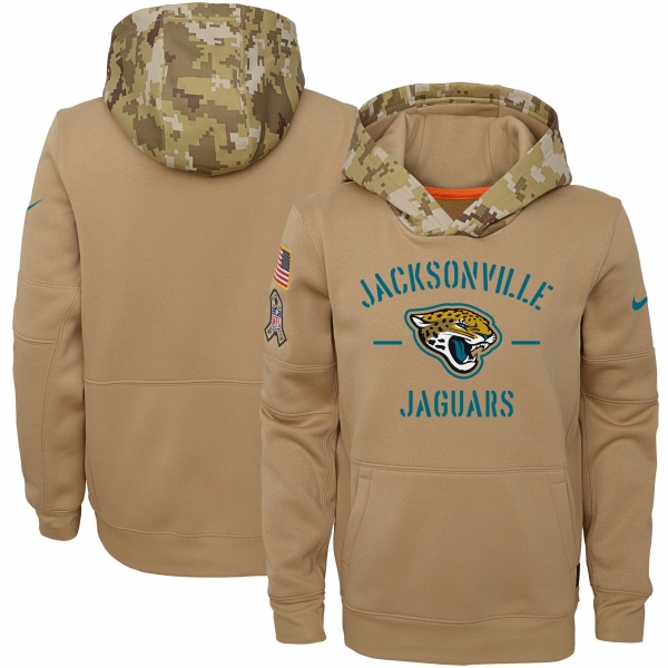 Youth Nike Khaki Jacksonville Jaguars 2019 Salute to Service Therma Pullover Hoodie