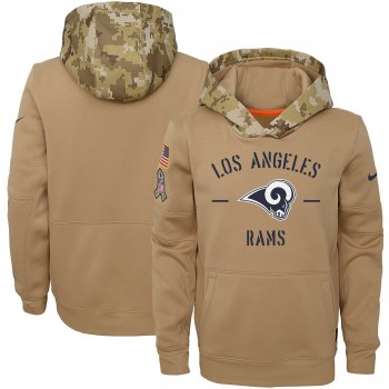 Youth Nike Khaki Los Angeles Rams 2019 Salute to Service Therma Pullover Hoodie