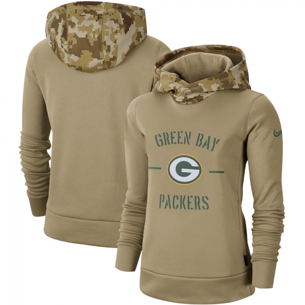 Women's Nike Khaki Green Bay Packers 2019 Salute to Service Therma Pullover Hoodie