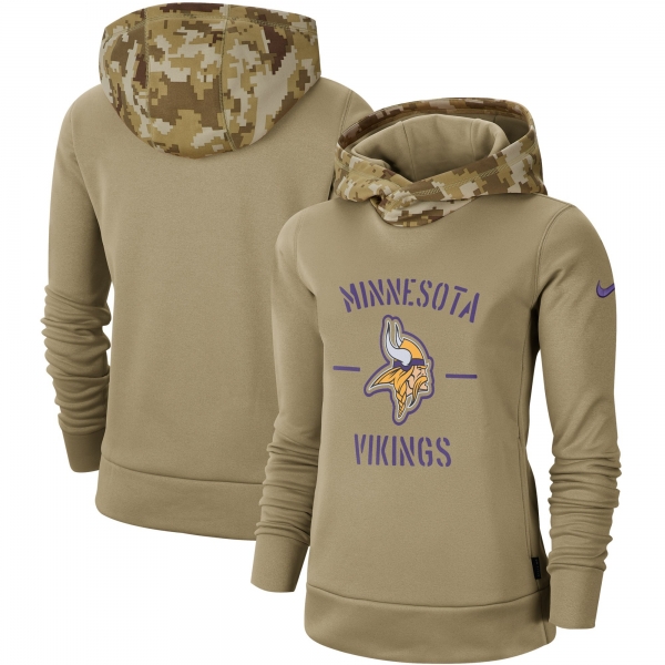 Women's Nike Khaki Minnesota Vikings 2019 Salute to Service Therma Pullover Hoodie