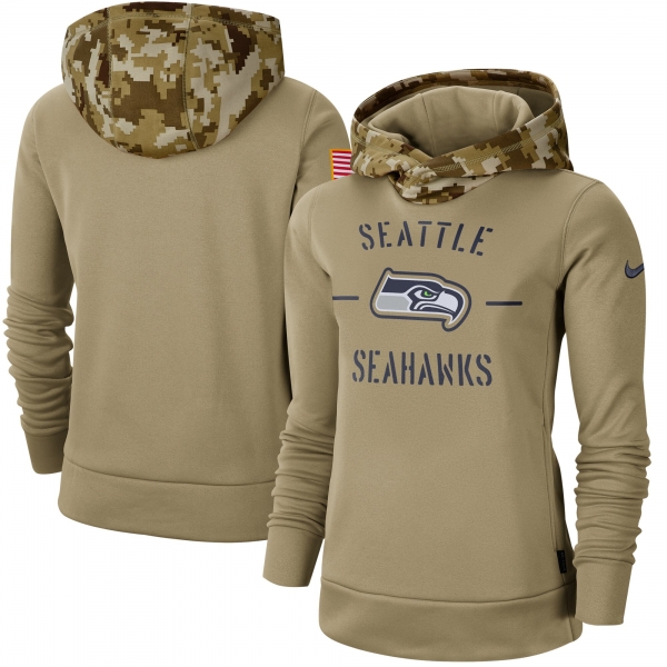 Women's Nike Khaki Seattle Seahawks 2019 Salute to Service Therma Pullover Hoodie