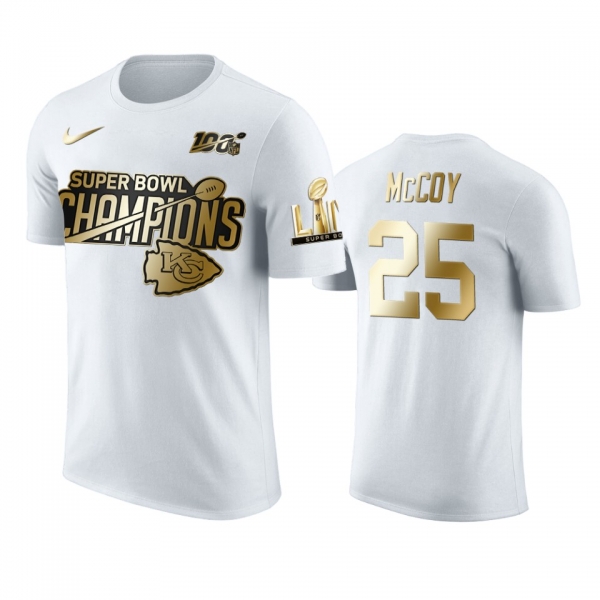 Kansas City Chiefs LeSean McCoy White Super Bowl LIV Champions Golden Edition T-Shirt