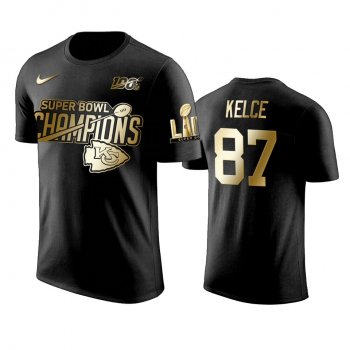 Kansas City Chiefs Travis Kelce Black Super Bowl LIV Champions Golden Edition T-Shirt