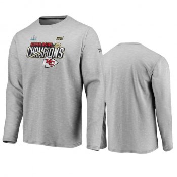 Men's Kansas City Chiefs Heather Gray Super Bowl LIV Champions Trophy Collection Locker Room Long Sleeve T-Shirt