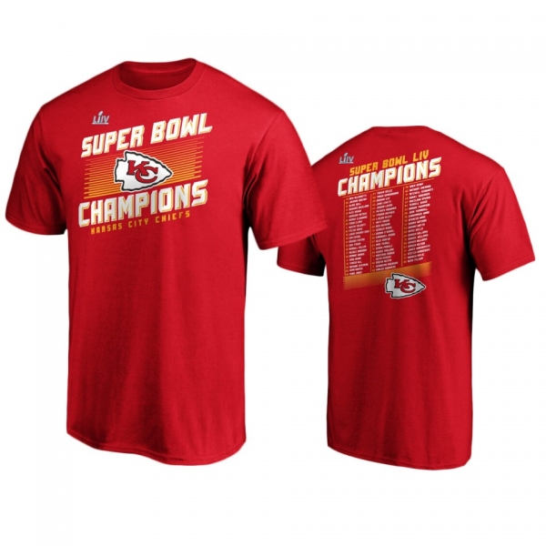 Men's Kansas City Chiefs Red Super Bowl LIV Champions Huddle Roster T-Shirt