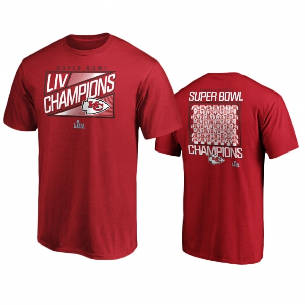 Men's Kansas City Chiefs Red Super Bowl LIV Champions Hut Roster T-Shirt