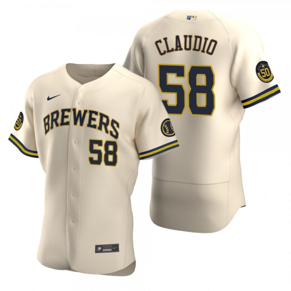 Men's Milwaukee Brewers Alex Claudio Nike Cream Authentic 2020 Alternate Jersey