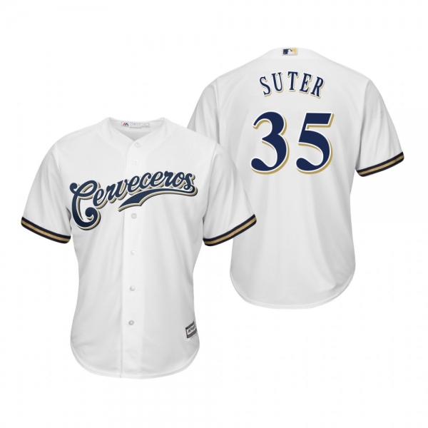 Brent Suter Milwaukee Brewers White Hispanic Heritage Cool Base Jersey