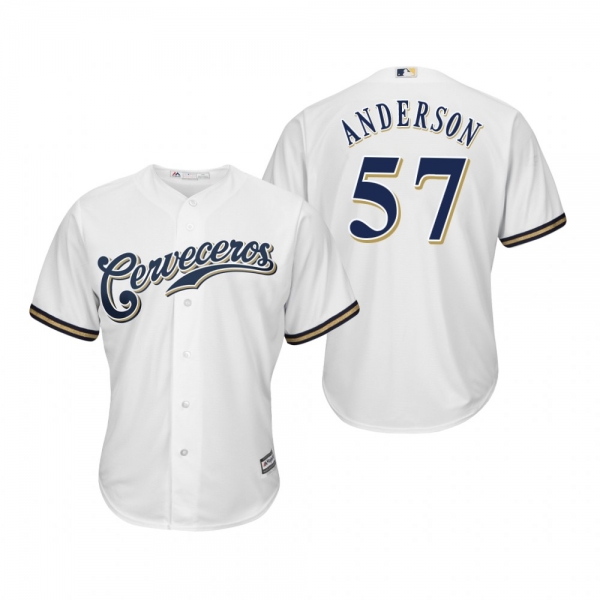 Chase Anderson Milwaukee Brewers White Hispanic Heritage Cool Base Jersey