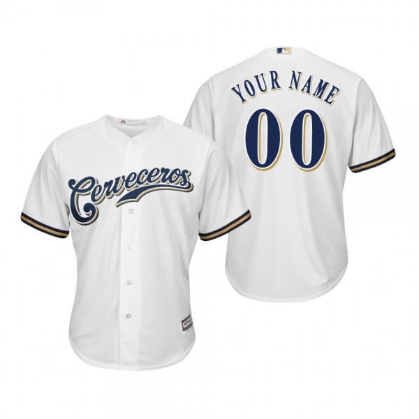 Custom Milwaukee Brewers White Hispanic Heritage Cool Base Jersey