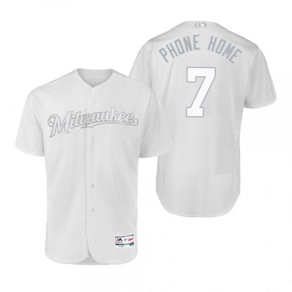 Milwaukee Brewers Eric Thames Phone Home White 2019 Players' Weekend Authentic Jersey