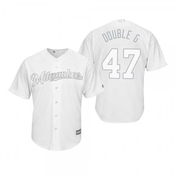 Milwaukee Brewers Gio Gonzalez Double G White 2019 Players' Weekend Replica Jersey