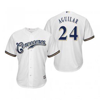 Jesus Aguilar Milwaukee Brewers White Hispanic Heritage Cool Base Jersey