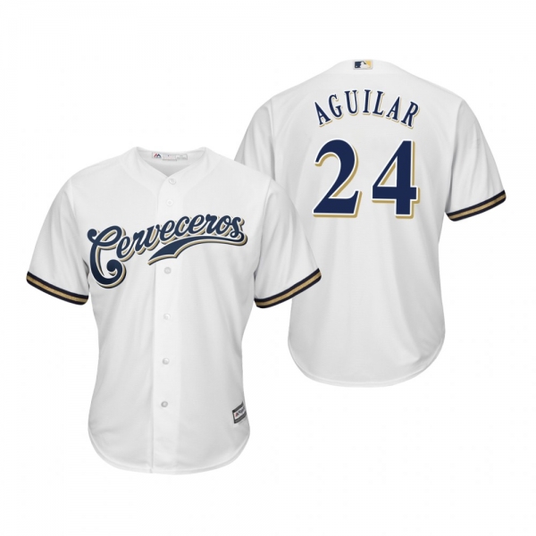 Jesus Aguilar Milwaukee Brewers White Hispanic Heritage Cool Base Jersey