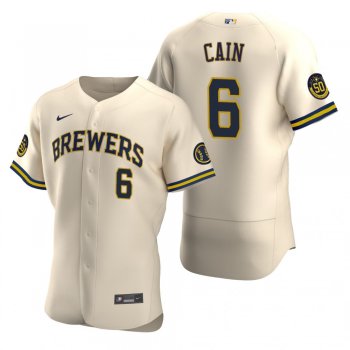 Men's Milwaukee Brewers Lorenzo Cain Nike Cream Authentic 2020 Alternate Jersey