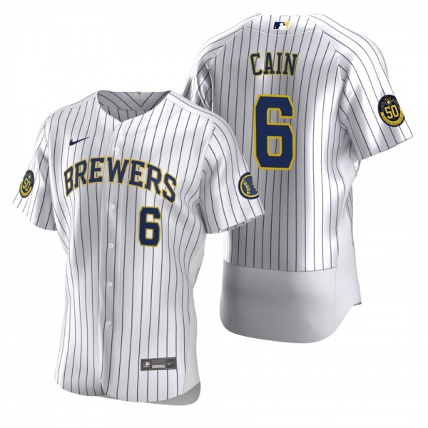 Men's Milwaukee Brewers Lorenzo Cain Nike White Authentic 2020 Home Jersey