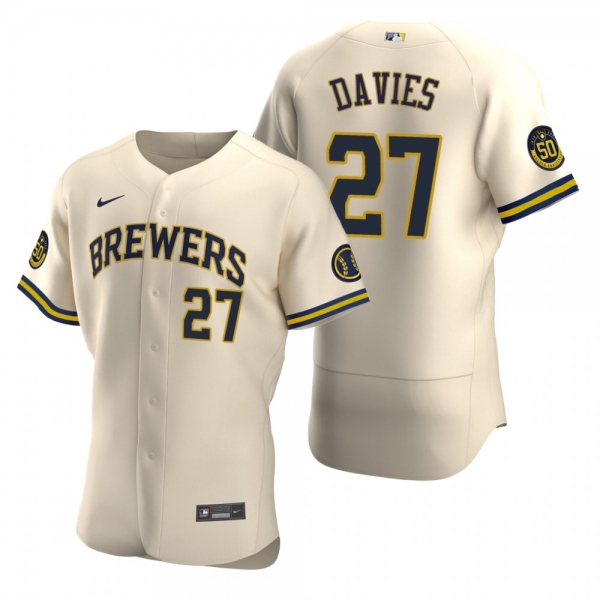 Men's Milwaukee Brewers Zach Davies Nike Cream Authentic 2020 Alternate Jersey