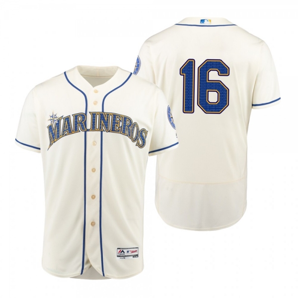 Domingo Santana Seattle Mariners Cream Hispanic Heritage Flex Base Jersey