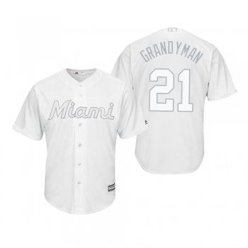 Miami Marlins Curtis Granderson Grandyman White 2019 Players' Weekend Replica Jersey