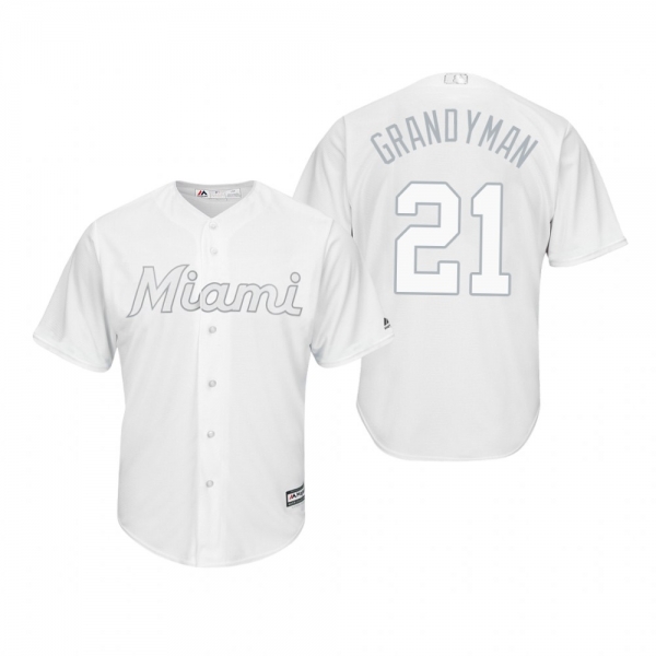 Miami Marlins Curtis Granderson Grandyman White 2019 Players' Weekend Replica Jersey