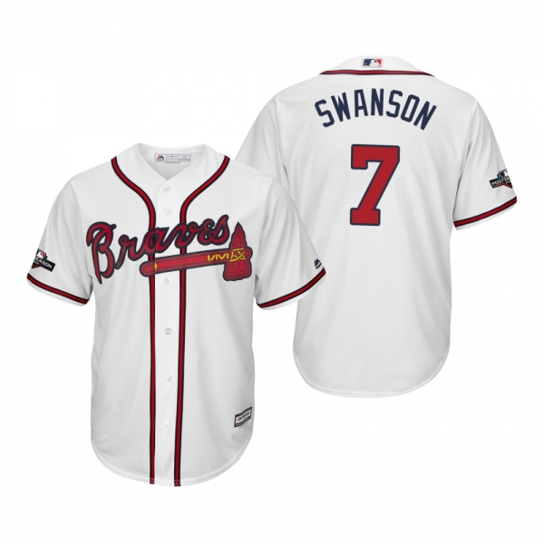 Men's Dansby Swanson Atlanta Braves White 2019 Postseason Cool Base Jersey