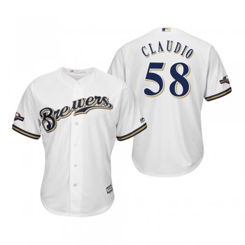 Men's Alex Claudio Milwaukee Brewers White 2019 Postseason Cool Base Jersey