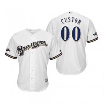 Men's Custom Milwaukee Brewers White 2019 Postseason Cool Base Jersey