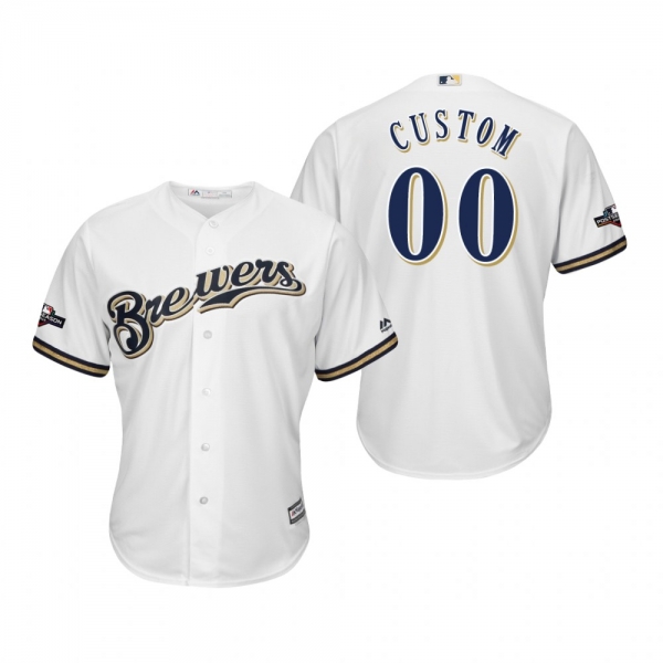 Men's Custom Milwaukee Brewers White 2019 Postseason Cool Base Jersey