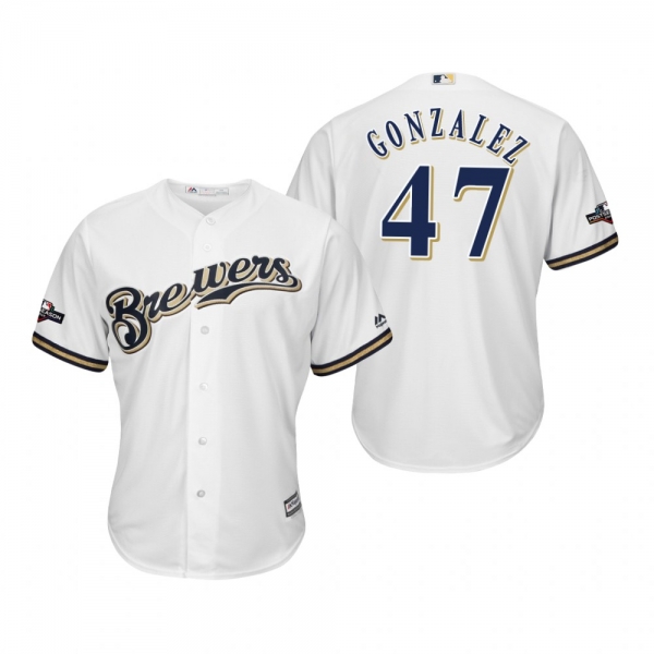 Men's Gio Gonzalez Milwaukee Brewers White 2019 Postseason Cool Base Jersey