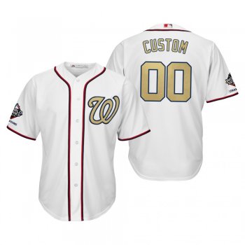 Custom Washington Nationals White 2019 Gold Program World Series Champions Cool Base Jersey