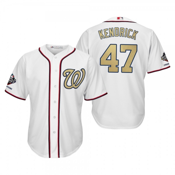 Howie Kendrick Washington Nationals White 2019 Gold Program World Series Champions Cool Base Jersey