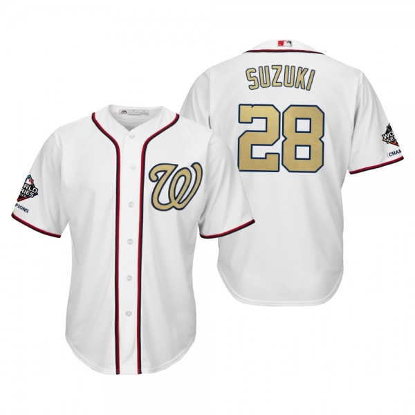 Kurt Suzuki Washington Nationals White 2019 Gold Program World Series Champions Cool Base Jersey