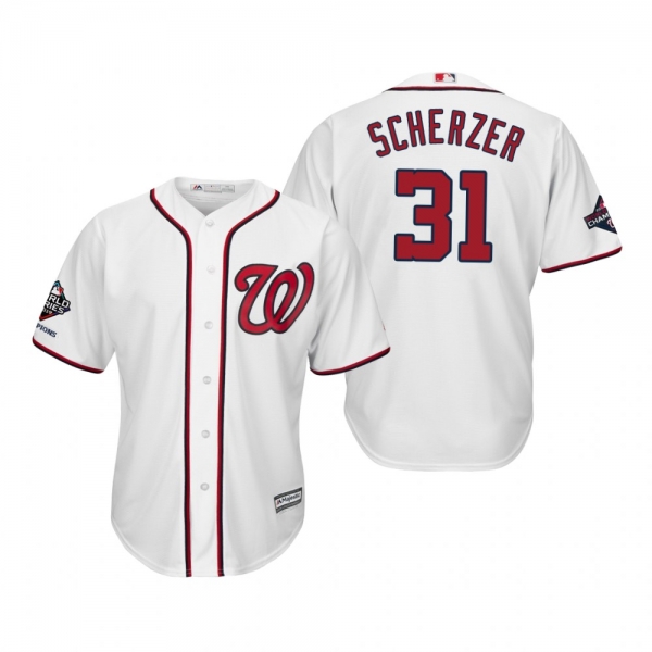 Men's Max Scherzer Washington Nationals White 2019 World Series Champions Cool Base Jersey