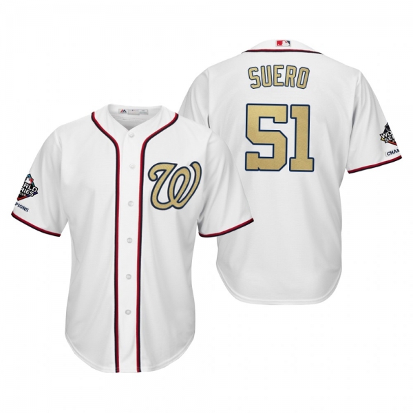 Wander Suero Washington Nationals White 2019 Gold Program World Series Champions Cool Base Jersey